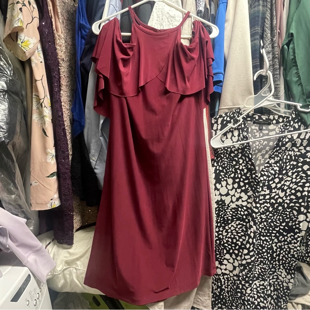 Maroon cold shoulder dress